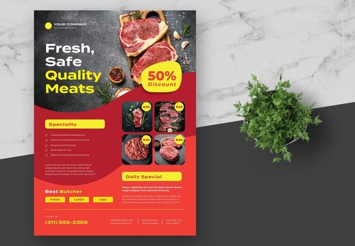 Red Yellow Meat Sale and Butcher Flyer