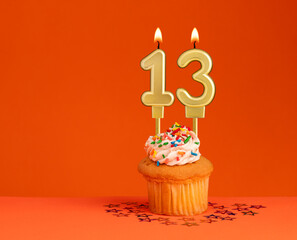 Birthday candle number 13 - Invitation card with orange background