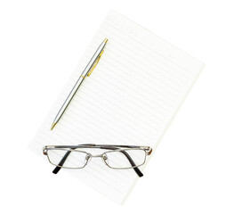 notebook with pen and glasses - 634917721