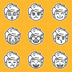 Boy Showing Face Expression Emotions Avatars Vector Set