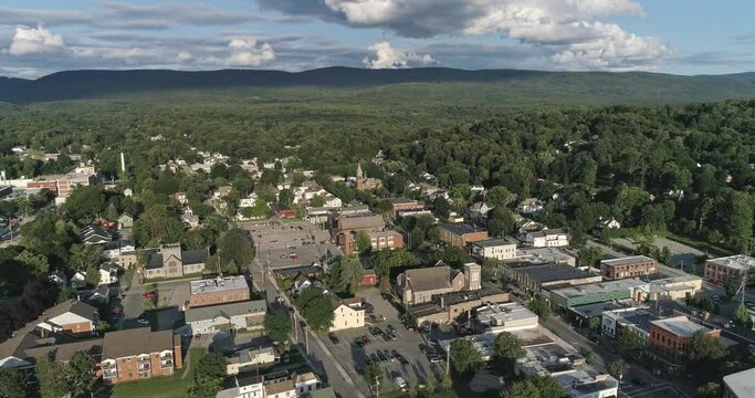 Bennington Vermont aerial drone footage of the downtown area