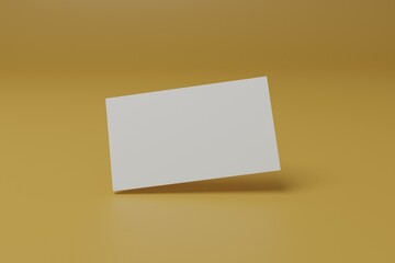 a white blank business cards for mock up on yellow background, 3d rendering	
