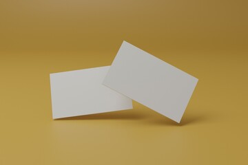 two white blank business cards for mock up, 3d rendering	
