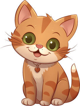 Smiling cute cartoon kitten cat, PNG file no background