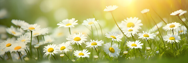 summer or spring morning nature background with fresh wild daisies © sam