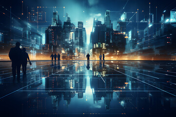 Abstract technology background cyber town concept.
