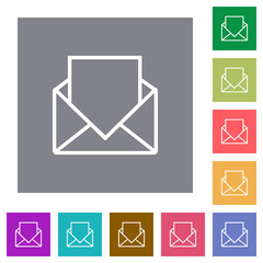 Open mail with blank letter outline square flat icons