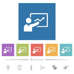 Presentation flat white icons in square backgrounds