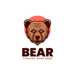 Vector Logo Illustration Bear Simple Mascot Style.