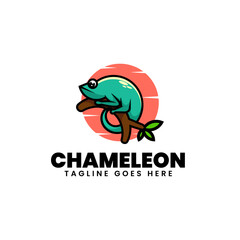 Vector Logo Illustration Chameleon Simple Mascot Style.