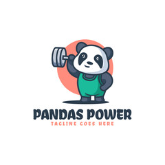 Vector Logo Illustration Pandas Power Mascot Cartoon Style.