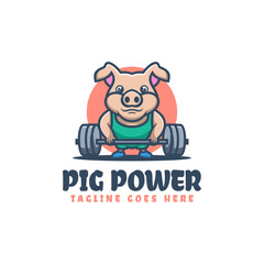Vector Logo Illustration Pig Power Mascot Cartoon Style.