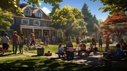 A group of joyful young people singing a catchy song together, their enthusiasm and happiness contagious. Generative AI