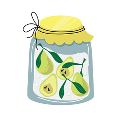 Homemade jars of preserving the pear. Jam. Autumn harvest season. Vector illustration
