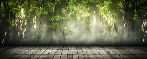 empty wooden surface blurred bamboo tree background