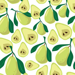 Seamless pear pattern on white background. Vector  illustration