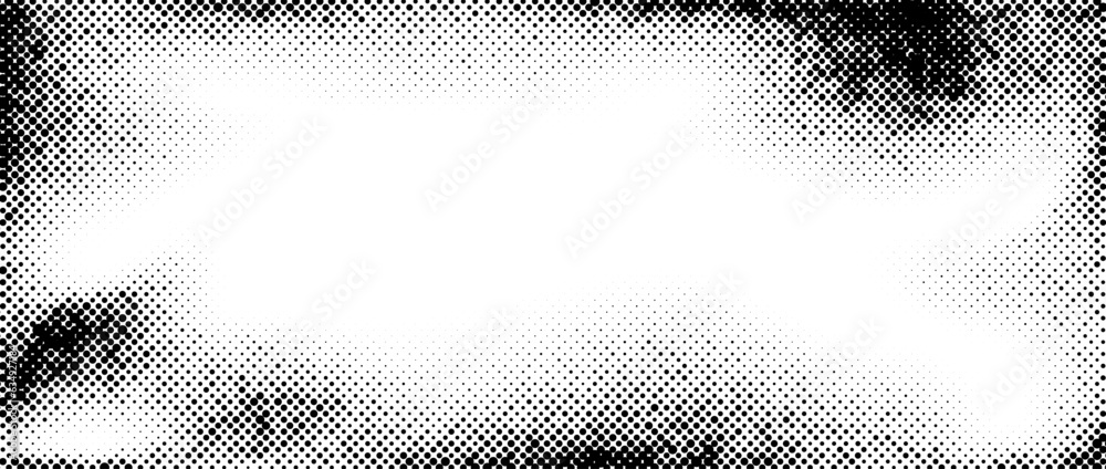 Poster aged halftone noise gradient texture. grunge dirty speckles and spots background. white and black fa