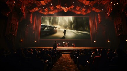 a stage with a car on it and people sitting in the front