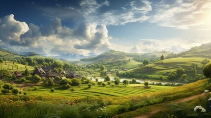 Obraz premium a landscape with houses and trees