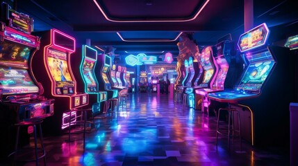 a room with many arcade games