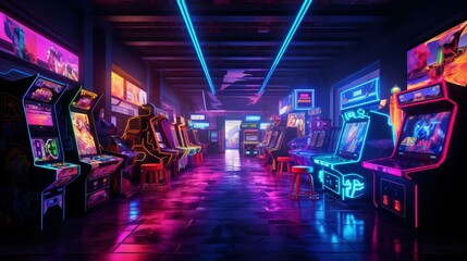 a room with many arcade games