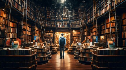 a person standing in a library - Powered by Adobe