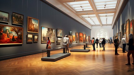 a group of people in a museum