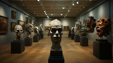 a museum with several statues - obrazy, fototapety, plakaty