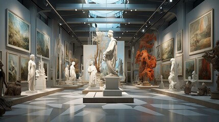a museum with statues - obrazy, fototapety, plakaty
