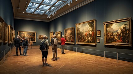 people standing in a museum - obrazy, fototapety, plakaty