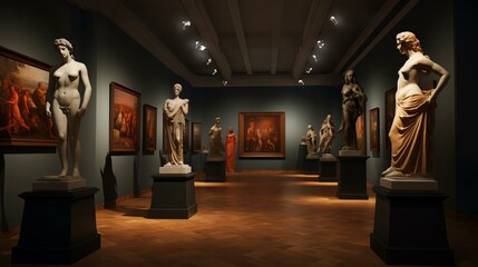 a group of statues in a museum - obrazy, fototapety, plakaty