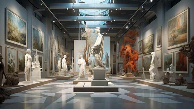 a museum with statues