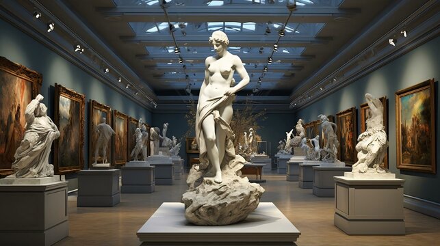 a group of statues in a museum