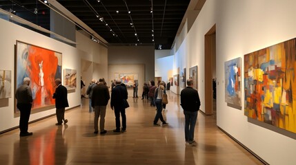 a group of people in a museum - obrazy, fototapety, plakaty