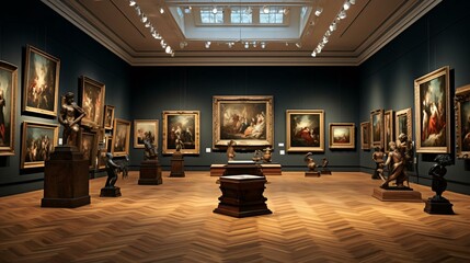 a museum with art on the walls