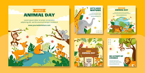 Fototapeta premium World Animal Day Social Media Post Flat Cartoon Hand Drawn Templates Background Illustration