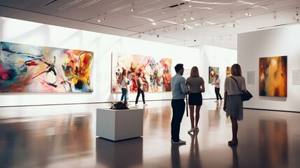 a group of people looking at art - obrazy, fototapety, plakaty