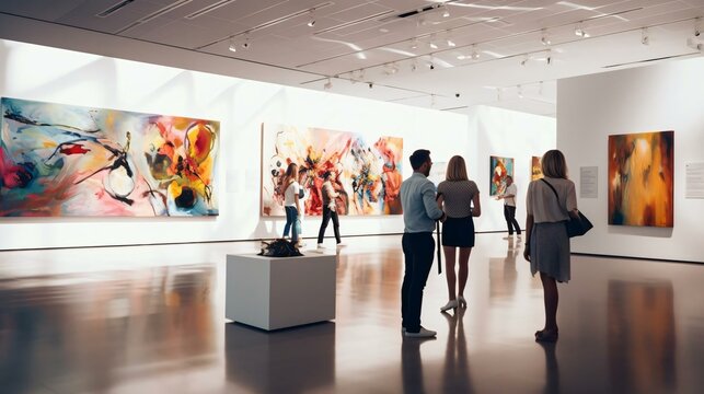 A Group Of People Looking At Art