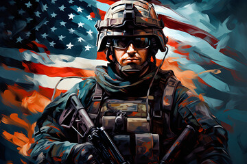 American soldier in the USA flag background, usa army