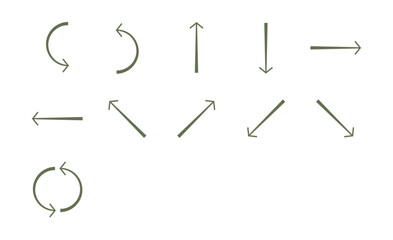 Set of differents arrows, arrows with simple line and curves, green signal
