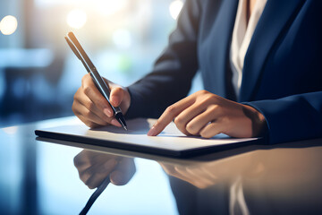 Business woman writes a to do list on a notepad, planning her work week