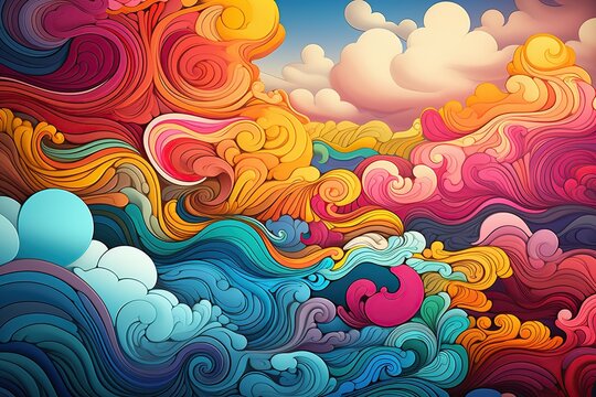 retro patterns, with repetitive designs and vibrant colors that give a nostalgic feel to the illustration. Generated with AI