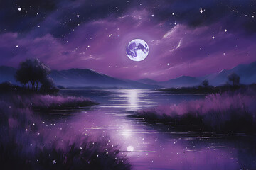 Naklejka na ściany i meble the Fantasy full moon background and river