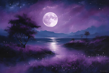 Fototapeta na wymiar the Fantasy full moon background and river