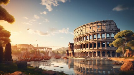 Naklejka premium a large building with a bridge over a river