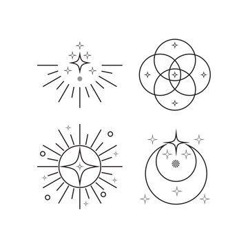 Minimalistic Vintage Cosmic Line Art Logo Vector Illustration
