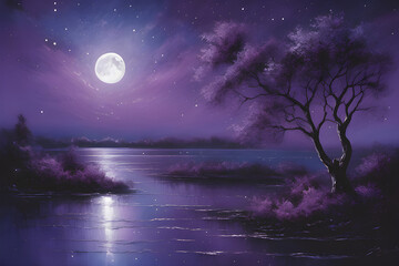 Fototapeta premium the Fantasy full moon background and river