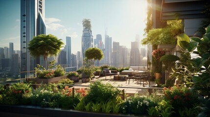 Fototapeta premium a garden in front of a city