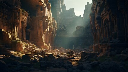 a ruined building with many windows