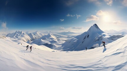 Fototapeta na wymiar a group of people skiing on a snowy mountain